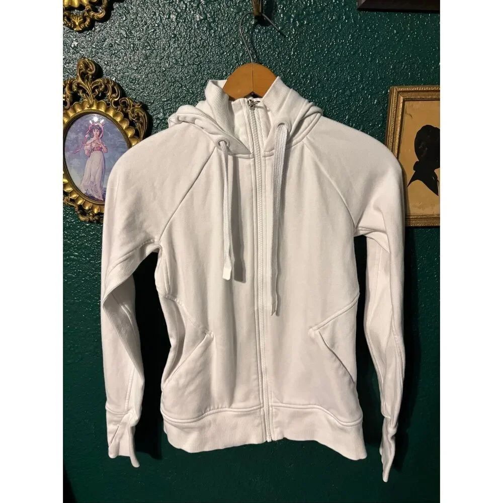 Athleta Womens XS Triumph Hoodie Sweatshirt Full Zip Thumbholes White